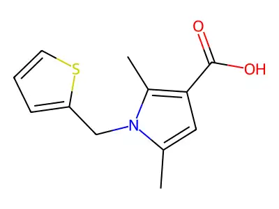 2,5-Dimethyl-1-[(thiophen-2-yl)methyl]-1H-pyrrole-3-carboxylic acid structure