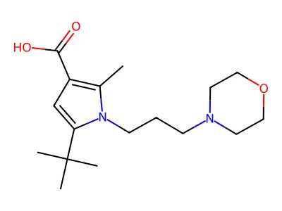 5-(tert-butyl)-2-methyl-1-(3-morpholinopropyl)-1H-pyrrole-3-carboxylic acid structure