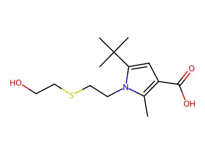 5-(tert-butyl)-1-{2-[(2-hydroxyethyl)thio]ethyl}-2-methyl-1H-pyrrole-3-carboxylic acid structure