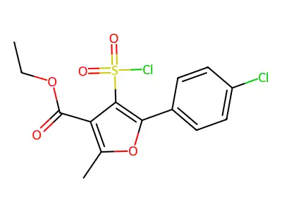 Ethyl 5-(4-chlorophenyl)-4-(chlorosulfonyl)-2-methylfuran-3-carboxylate structure