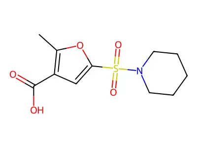 2-Methyl-5-(piperidinosulfonyl)-3-furoic acid structure