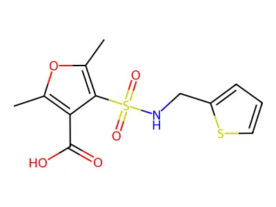 2,5-Dimethyl-4-(((2-thienylmethyl)amino)sulfonyl)-3-furancarboxylic acid structure