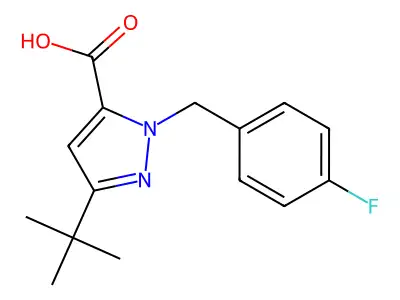 5-Tert-butyl-2-[(4-fluorophenyl)methyl]pyrazole-3-carboxylic acid structure