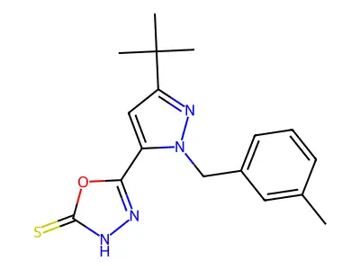 5-[3-(tert-butyl)-1-(3-methylbenzyl)-1H-pyrazol-5-yl]-1,3,4-oxadiazole-2-thiol structure