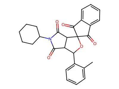 5-cyclohexyl-1-(2-methylphenyl)spiro[3a,6a-dihydro-1H-furo[3,4-c]pyrrole-3,2'-indene]-1',3',4,6-tetrone structure