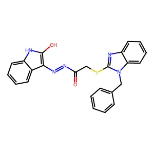 2-[(1-benzyl-1H-benzimidazol-2-yl)sulfanyl]-N'-[(3Z)-2-oxo-1,2-dihydro-3H-indol-3-ylidene]acetohydrazide structure
