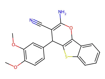 2-amino-4-(3,4-dimethoxyphenyl)-4H-[1]benzothieno[3,2-b]pyran-3-carbonitrile structure