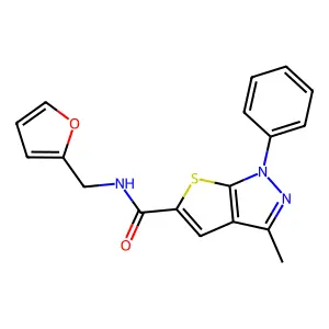 N-(furan-2-ylmethyl)-3-methyl-1-phenyl-1H-thieno[2,3-c]pyrazole-5-carboxamide structure
