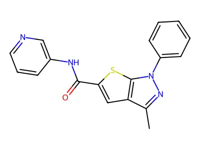 3-methyl-1-phenyl-N-(pyridin-3-yl)-1H-thieno[2,3-c]pyrazole-5-carboxamide structure