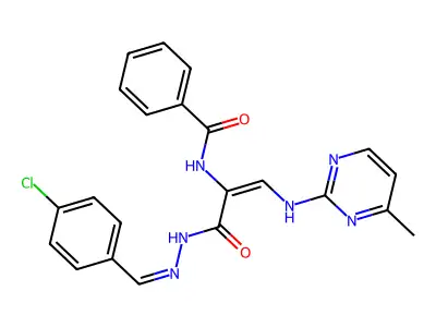 N-[3-[2-[(4-chlorophenyl)methylidene]hydrazinyl]-1-[(4-methylpyrimidin-2-yl)amino]-3-oxoprop-1-en-2-yl]benzamide structure