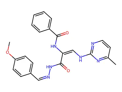 N-(1-{N'-[(4-METHOXYPHENYL)METHYLIDENE]HYDRAZINECARBONYL}-2-[(4-METHYLPYRIMIDIN-2-YL)AMINO]ETH-1-EN-1-YL)BENZAMIDE structure