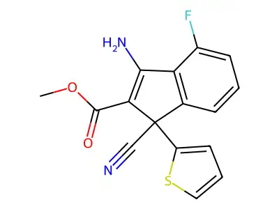 methyl 3-amino-1-cyano-4-fluoro-1-(2-thienyl)-1H-indene-2-carboxylate structure