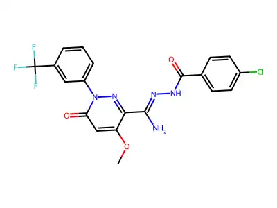 4-chloro-N'-(imino{4-methoxy-6-oxo-1-[3-(trifluoromethyl)phenyl]-1,6-dihydro-3-pyridazinyl}methyl)benzenecarbohydrazide structure