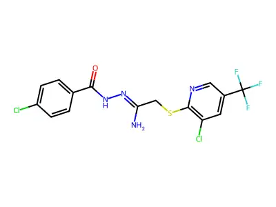 4-chloro-N'-(2-{[3-chloro-5-(trifluoromethyl)pyridin-2-yl]sulfanyl}ethanimidoyl)benzohydrazide structure