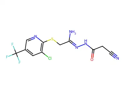 N'-(2-{[3-chloro-5-(trifluoromethyl)-2-pyridinyl]sulfanyl}ethanimidoyl)-2-cyanoacetohydrazide structure