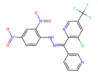 [3-chloro-5-(trifluoromethyl)-2-pyridinyl](3-pyridinyl)methanone N-(2,4-dinitrophenyl)hydrazone structure