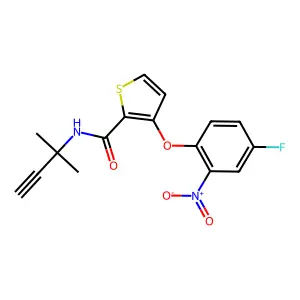 3-(4-fluoro-2-nitrophenoxy)-N-(2-methylbut-3-yn-2-yl)thiophene-2-carboxamide structure
