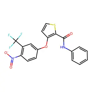 3-[4-nitro-3-(trifluoromethyl)phenoxy]-N-phenylthiophene-2-carboxamide structure