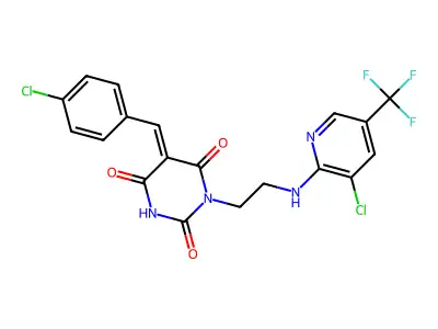5-[(4-chlorophenyl)methylene]-1-(2-{[3-chloro-5-(trifluoromethyl)-2-pyridinyl]amino}ethyl)-2,4,6(1H,3H,5H)-pyrimidinetrione structure