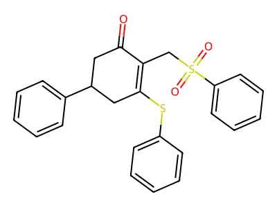 5-Phenyl-3-(phenylsulfanyl)-2-[(phenylsulfonyl)methyl]-2-cyclohexen-1-one structure