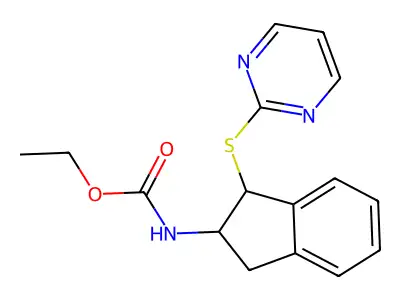 ethyl N-[1-(2-pyrimidinylsulfanyl)-2,3-dihydro-1H-inden-2-yl]carbamate structure