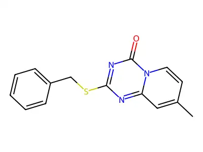 2-(benzylsulfanyl)-8-methyl-4H-pyrido[1,2-a][1,3,5]triazin-4-one structure