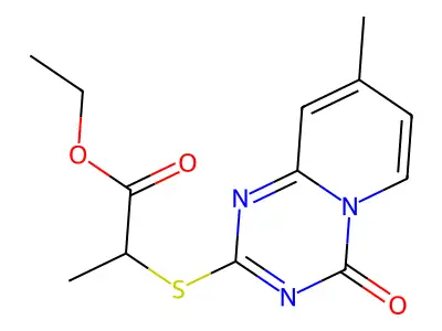 Ethyl 2-((8-methyl-4-oxo-4H-pyrido[1,2-a](1,3,5)triazin-2-yl)sulfanyl)propanoate structure