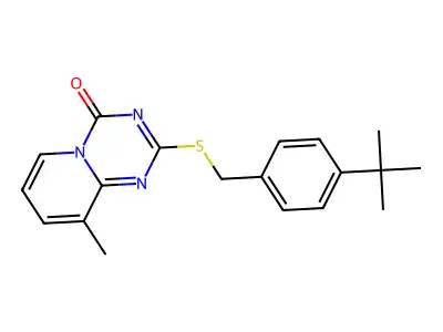 2-{[4-(tert-butyl)benzyl]sulfanyl}-9-methyl-4H-pyrido[1,2-a][1,3,5]triazin-4-one structure