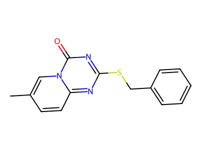 2-(benzylsulfanyl)-7-methyl-4H-pyrido[1,2-a][1,3,5]triazin-4-one structure