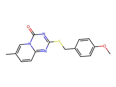 2-((4-Methoxybenzyl)sulfanyl)-7-methyl-4H-pyrido[1,2-a](1,3,5)triazin-4-one structure