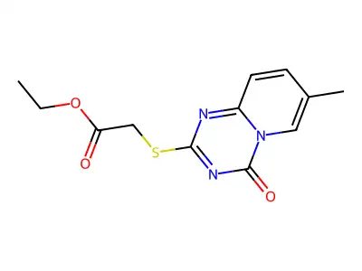 Ethyl 2-((7-methyl-4-oxo-4H-pyrido[1,2-a](1,3,5)triazin-2-yl)sulfanyl)acetate structure