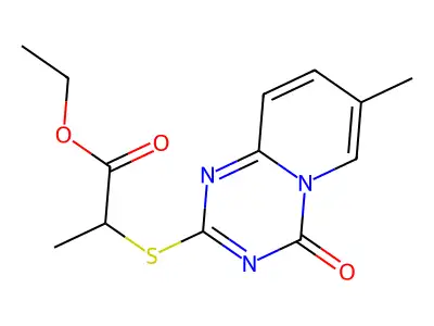 Ethyl 2-((7-methyl-4-oxo-4H-pyrido[1,2-a](1,3,5)triazin-2-yl)sulfanyl)propanoate structure