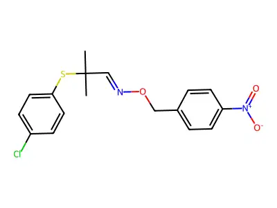 2-(4-chlorophenyl)sulfanyl-2-methyl-N-[(4-nitrophenyl)methoxy]propan-1-imine structure