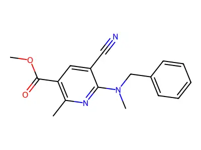 Methyl 6-[benzyl(methyl)amino]-5-cyano-2-methylpyridine-3-carboxylate structure