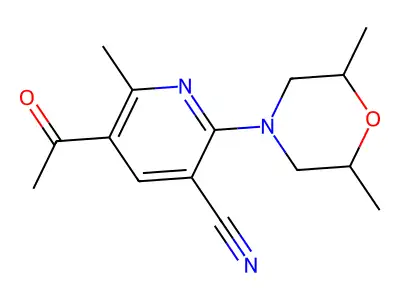 5-Acetyl-2-(2,6-dimethylmorpholino)-6-methylnicotinonitrile structure