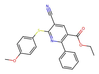 Ethyl 5-cyano-6-((4-methoxyphenyl)sulfanyl)-2-phenylnicotinate structure