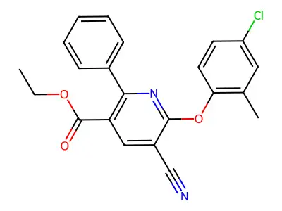 Ethyl 6-(4-chloro-2-methylphenoxy)-5-cyano-2-phenylnicotinate structure