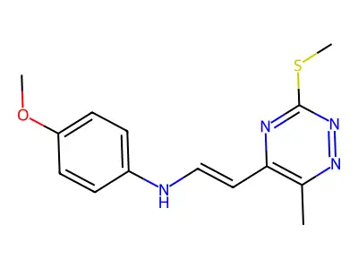 4-methoxy-N-[2-(6-methyl-3-methylsulfanyl-1,2,4-triazin-5-yl)ethenyl]aniline structure