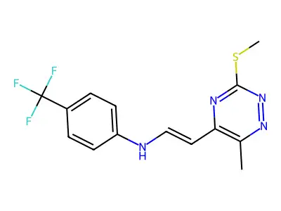 N-[2-(6-methyl-3-methylsulfanyl-1,2,4-triazin-5-yl)ethenyl]-4-(trifluoromethyl)aniline structure
