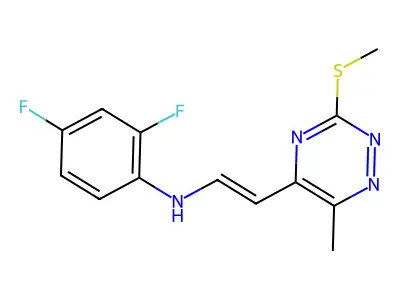 2,4-difluoro-N-[2-(6-methyl-3-methylsulfanyl-1,2,4-triazin-5-yl)ethenyl]aniline structure