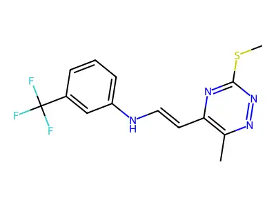 N-[2-(6-methyl-3-methylsulfanyl-1,2,4-triazin-5-yl)ethenyl]-3-(trifluoromethyl)aniline structure