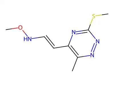 N-methoxy-2-(6-methyl-3-methylsulfanyl-1,2,4-triazin-5-yl)ethenamine structure