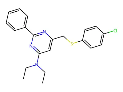 N-(6-{[(4-chlorophenyl)sulfanyl]methyl}-2-phenyl-4-pyrimidinyl)-N,N-diethylamine structure