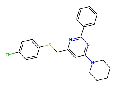 4-Chlorophenyl (2-phenyl-6-piperidino-4-pyrimidinyl)methyl sulfide structure