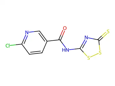 6-chloro-N-(3-thioxo-3H-1,2,4-dithiazol-5-yl)nicotinamide structure