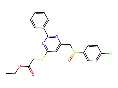 ethyl 2-[(6-{[(4-chlorophenyl)sulfinyl]methyl}-2-phenyl-4-pyrimidinyl)sulfanyl]acetate structure