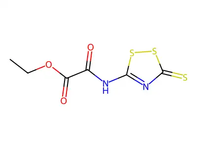 Ethyl 2-oxo-2-((3-thioxo-3H-1,2,4-dithiazol-5-yl)amino)acetate structure