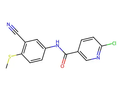 6-chloro-N-[3-cyano-4-(methylsulfanyl)phenyl]nicotinamide structure