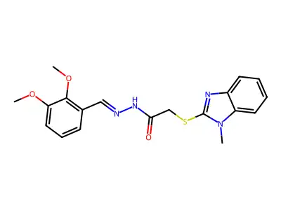 N-[(E)-(2,3-dimethoxyphenyl)methylideneamino]-2-(1-methylbenzimidazol-2-yl)sulfanylacetamide structure