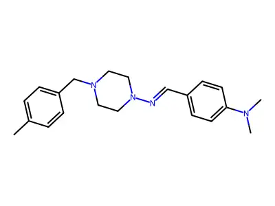 N,N-dimethyl-4-[(E)-[4-[(4-methylphenyl)methyl]piperazin-1-yl]iminomethyl]aniline structure